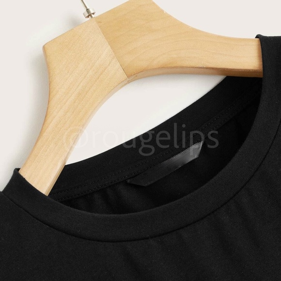 Black Graphic French Text Print Tee Shirt Short Sleeve Crew Neck - Picture 5 of 11